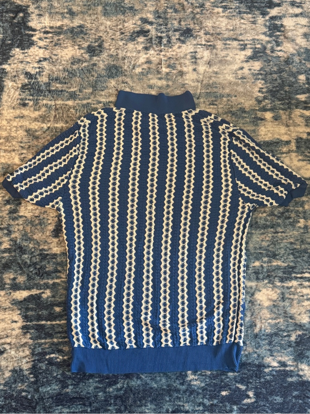 Stacey Adams Blue and White Textured Knit Polo - Vintage-Inspired Casual - Picture 2 of 3